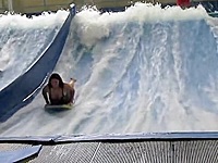 Amateur bbw is entertaining in the aqua park getting her bikini downblouse slip admired by all the public around.